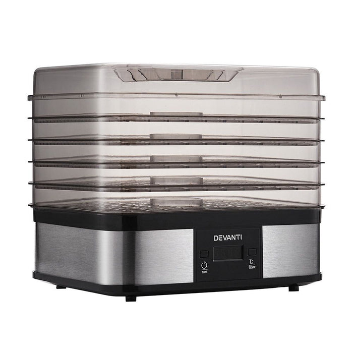 Devanti Food Dehydrator with 5 Trays - Silver -Home Living Store - -