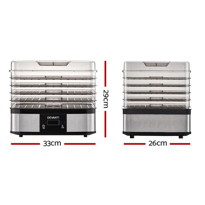 Devanti Food Dehydrator with 5 Trays - Silver -Home Living Store - -