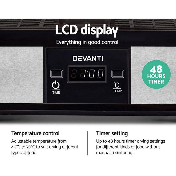 Devanti Food Dehydrator with 5 Trays - Silver -Home Living Store - -