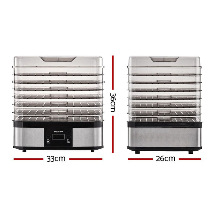 Devanti Food Dehydrator with 7 Trays - Silver -Home Living Store - -