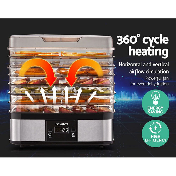 Devanti Food Dehydrator with 7 Trays - Silver -Home Living Store - -