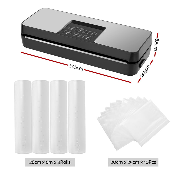 Devanti Food Vacuum Sealer Machine Auto Seal Cutter 5 Modes Storage Bags 28cm?6m 4 Roll - Devanti