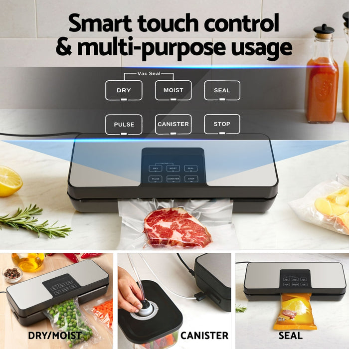 Devanti Food Vacuum Sealer Machine Auto Seal Cutter 5 Modes Storage Bags 28cm?6m 4 Roll - Devanti
