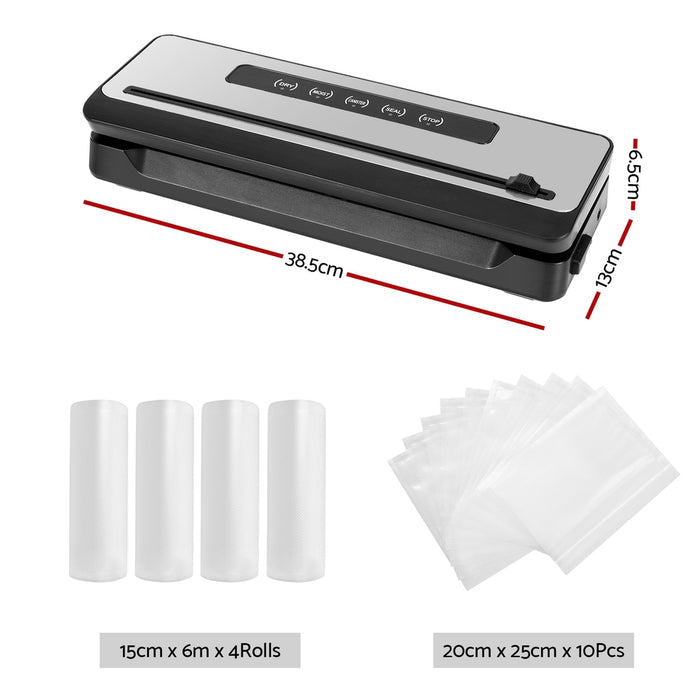 Devanti Food Vacuum Sealer Machine Sealing Cutter 4 Modes Storage Bags 4 Rolls - Devanti