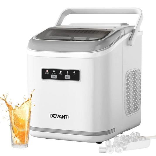 Devanti Ice Maker Machine Portable 12kg Countertop w/Self Cleaning 1.3L White - Devanti