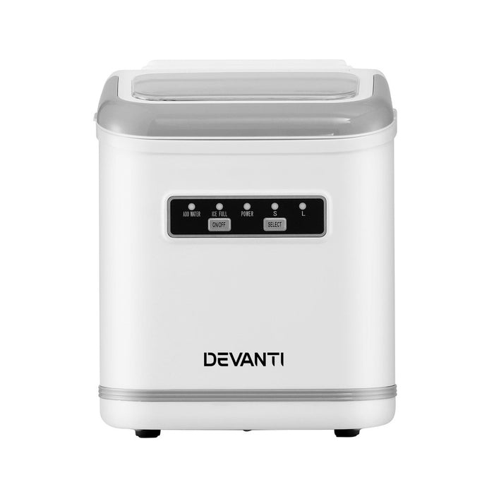 Devanti Ice Maker Machine Portable 12kg Countertop w/Self Cleaning 1.3L White - Devanti
