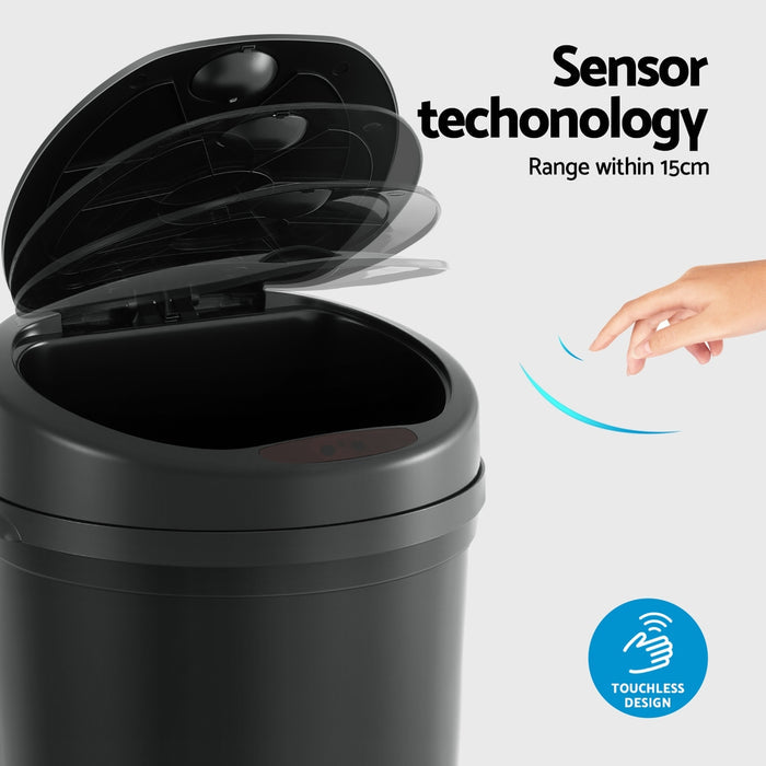 Devanti Sensor Bin Motion Rubbish Bins Kitchen Automatic Trash Can Black 9L - Devanti
