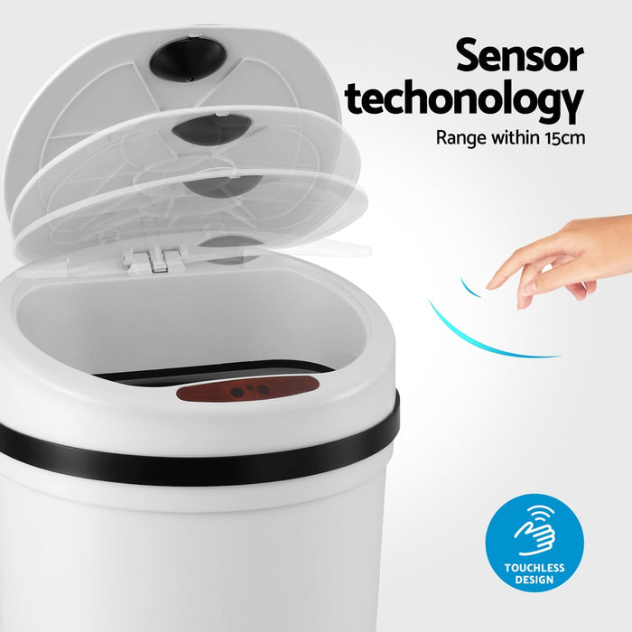 Devanti Sensor Bin Motion Rubbish Bins Kitchen Automatic Trash Can White 9L - Devanti