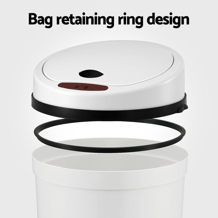 Devanti Sensor Bin Motion Rubbish Bins Kitchen Automatic Trash Can White 9L - Devanti