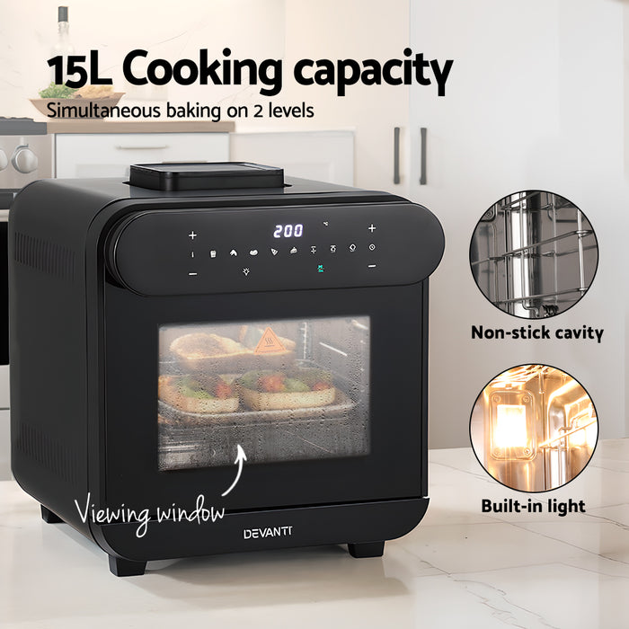 Devanti Steam Air Fryer Oven 15L W/ LCD Touch 1600W - Devanti