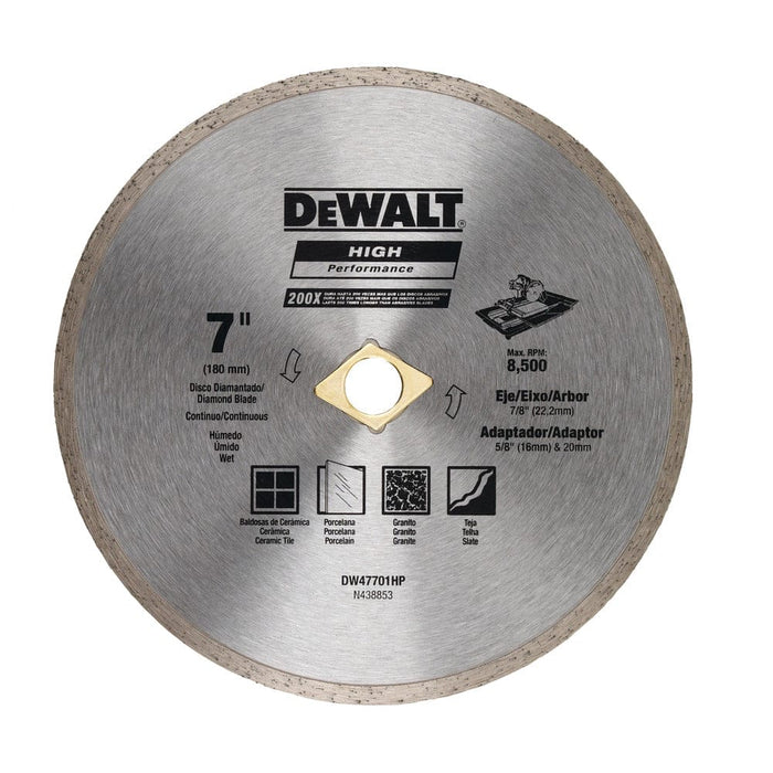 Dewalt Diamond Wet/Dry Continuous Edge Blade 7 Inches (180MM) - For General Purpose Cutting Of Ceramic Tile, Porcelain, Granite, Slate Or Any Similar Materials (180MM) - DW47701HP MEGA