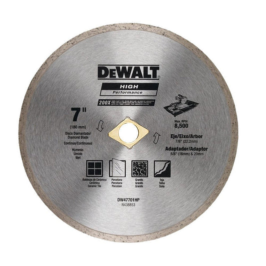 Dewalt Diamond Wet/Dry Continuous Edge Blade 7 Inches (180MM) - For General Purpose Cutting Of Ceramic Tile, Porcelain, Granite, Slate Or Any Similar Materials (180MM) - DW47701HP MEGA