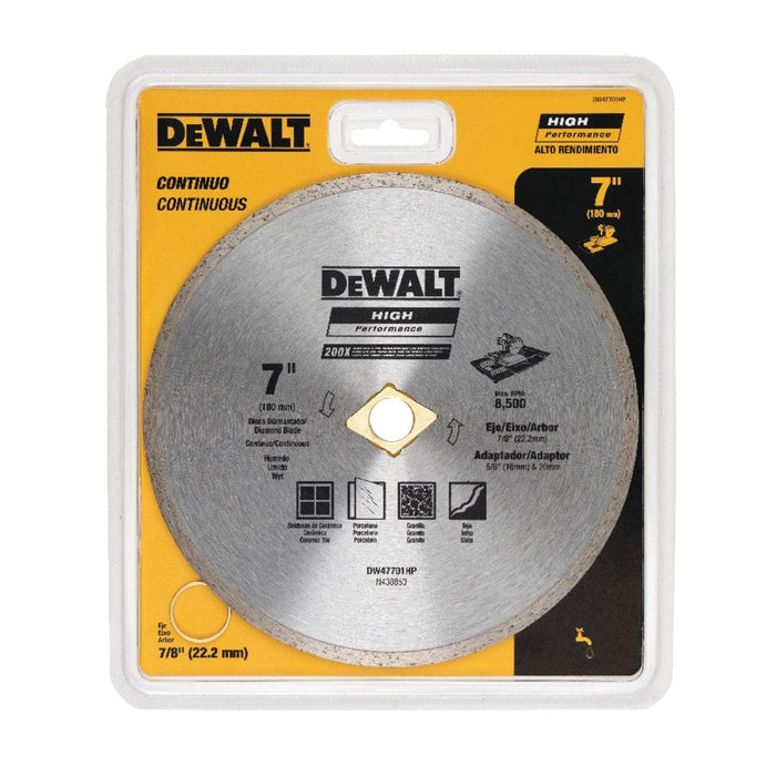 Dewalt Diamond Wet/Dry Continuous Edge Blade 7 Inches (180MM) - For General Purpose Cutting Of Ceramic Tile, Porcelain, Granite, Slate Or Any Similar Materials (180MM) - DW47701HP MEGA
