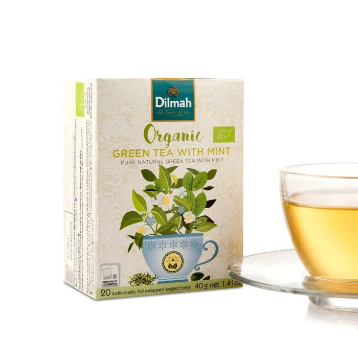 Dilmah Organic Green Tea With Mint 20 Tea Bags Delicate and refreshing mint drink  and best enjoyed pure and natural-9312631153453 Hannah's Variety Store