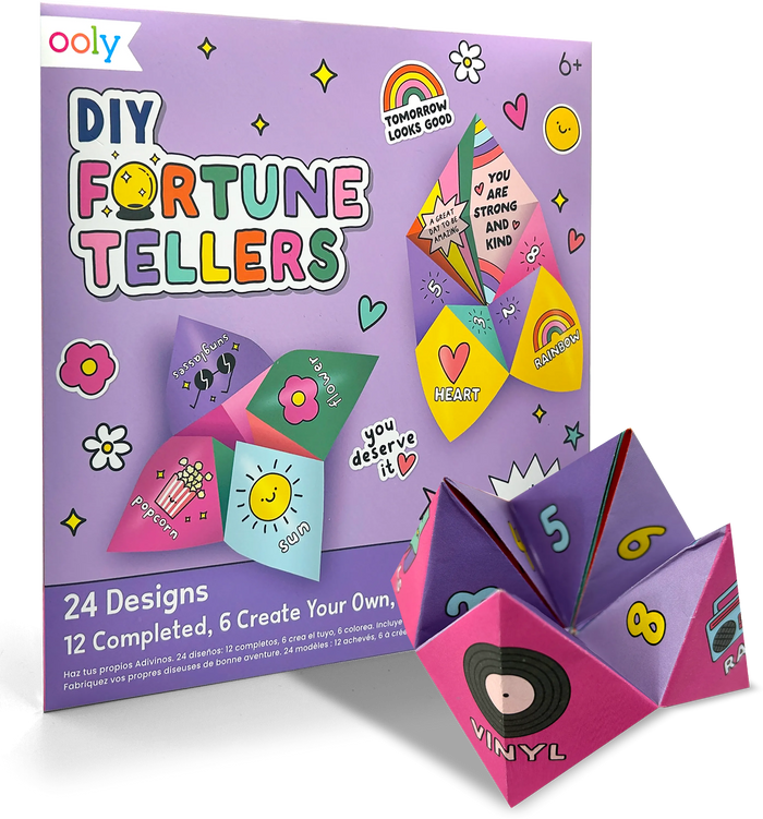 Quarter angle of OOLY DIY Fortune Tellers Activity Kit packaging