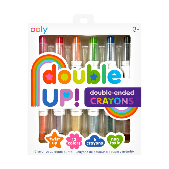 Front of packaging of OOLY Double Up! Double-Ended Crayons
