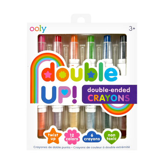 Front of packaging of OOLY Double Up! Double-Ended Crayons