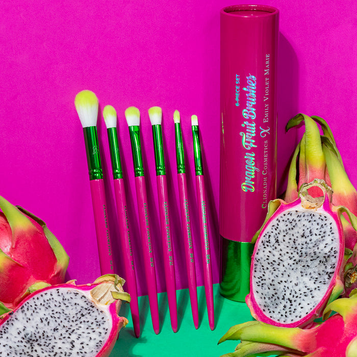 Dragon Fruit brush set lined up side by side against a pink background. Edit alt text.