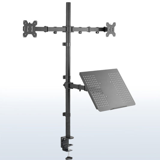 Dual Monitor Extra Tall Desk Mount and Laptop Holder with Universal VESA Compatibility
