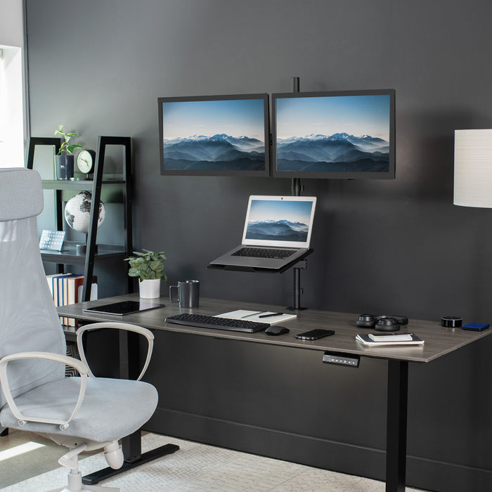 Dual Monitor Extra Tall Desk Mount and Laptop Holder with Universal VESA Compatibility