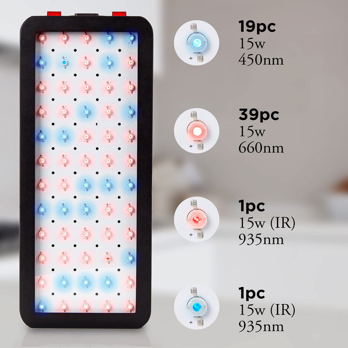 Duronic Hanging Grow Light featuring 60 multi-spectrum chips including 450nm blue, 660nm red, and 935nm infrared.