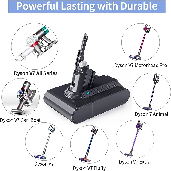 Dyson V7 | SV11 Battery Compatible | 6000mAh High Capacity Extra 21.6 V | 968670-02 | SV11 | V7 | 6000mAh