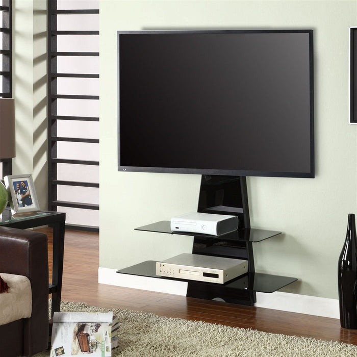 Electra Black Wall Mount TV Stand with Bracket Mount, Two Shelves, Cable Management by Tauris -Home Living Store - -