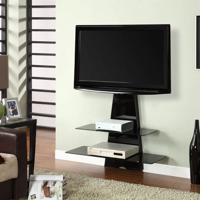 Electra Black Wall Mount TV Stand with Bracket Mount, Two Shelves, Cable Management by Tauris -Home Living Store - -