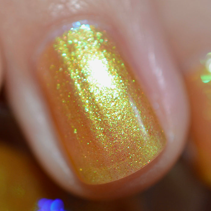 Macro shot of Embellishment nail lacquer on a single finger nail