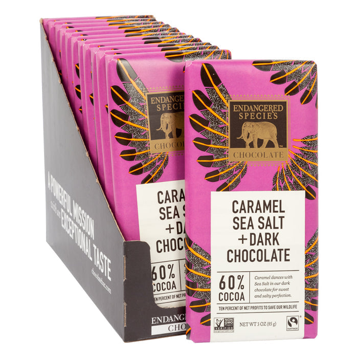 Endangered Species With Caramel And Sea Salt Dark Chocolate 3oz Bar - 12ct