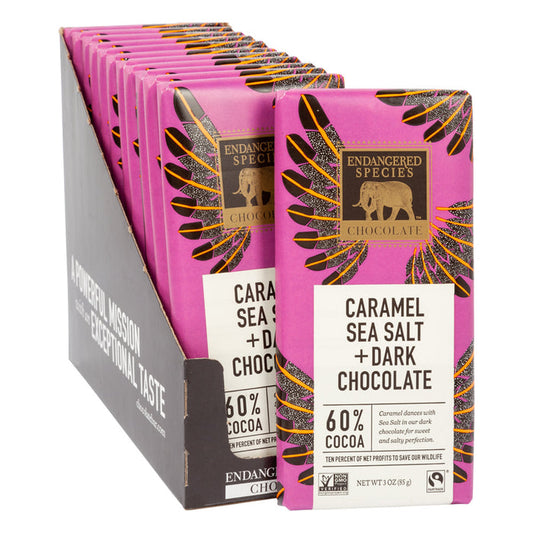 Endangered Species With Caramel And Sea Salt Dark Chocolate 3oz Bar - 12ct