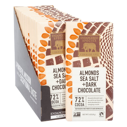 Endangered Species With Sea Salt And Almonds Dark Chocolate 3oz Bar - 12ct