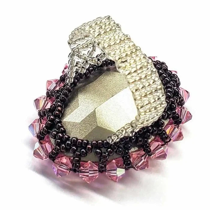 Epic Beaded Rose Crystal Bling Cocktail Ring featuring intricate beadwork and stunning crystal details.
