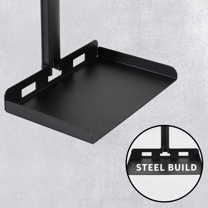 Black metal projector tray with 'Steel Build' label on a gray background