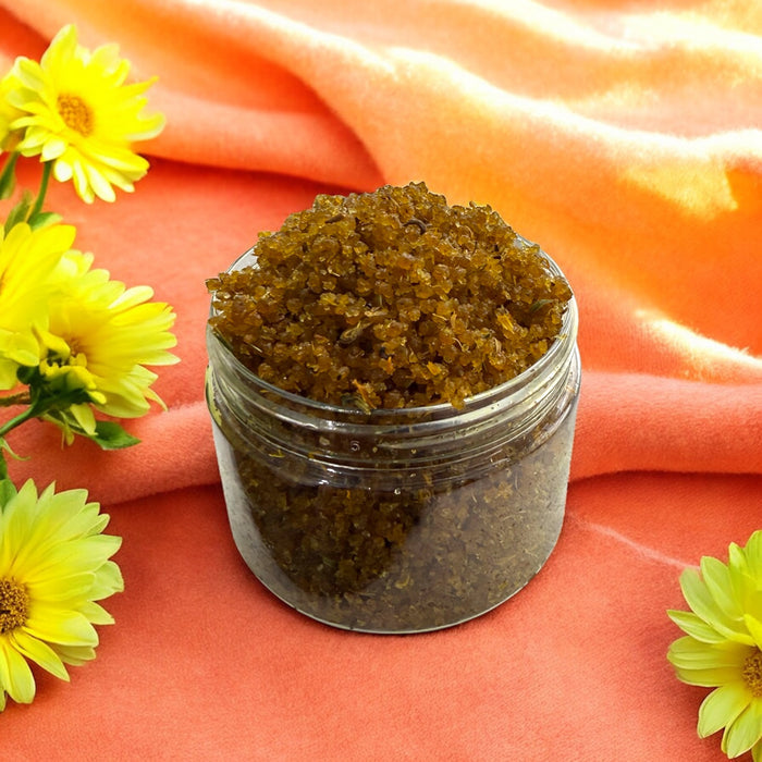 FAVORYT Honey, Ginger & Peach Sugar Scrub | Dual texture exfoliating herbal blend