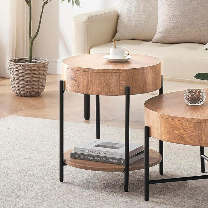Felled Round Side Table 460mm - American Oak by Woodstock -Home Living Store - -