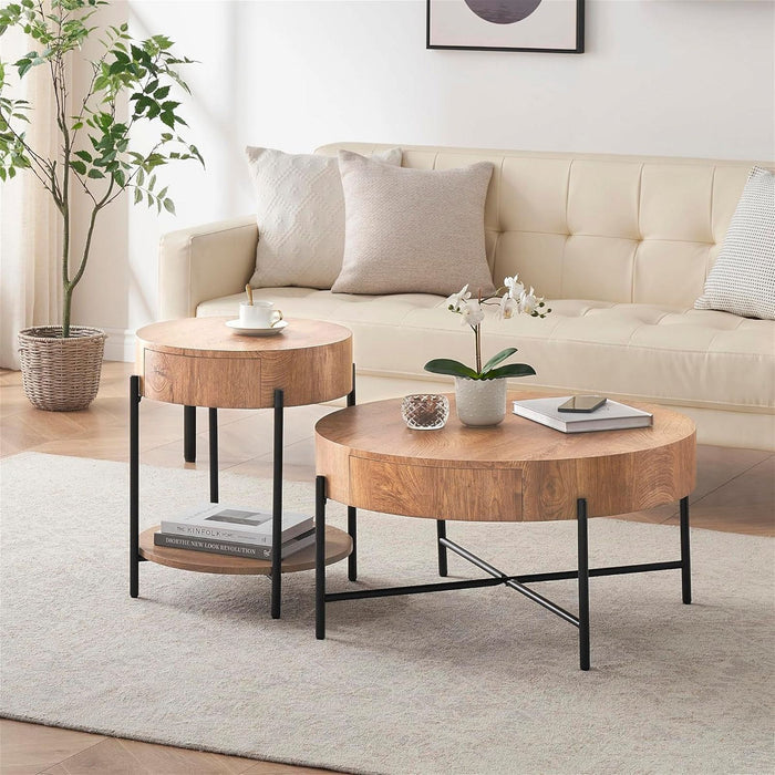 Felled Round Side Table 460mm - American Oak by Woodstock -Home Living Store - -