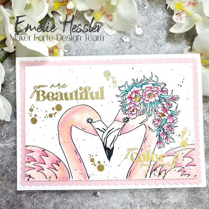 Flirty Flamingos Slimline Card Panel Digital Stamp - Alex Syberia Designs