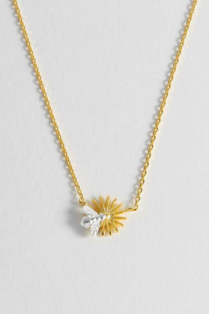 Flower Bee Pendant Necklace