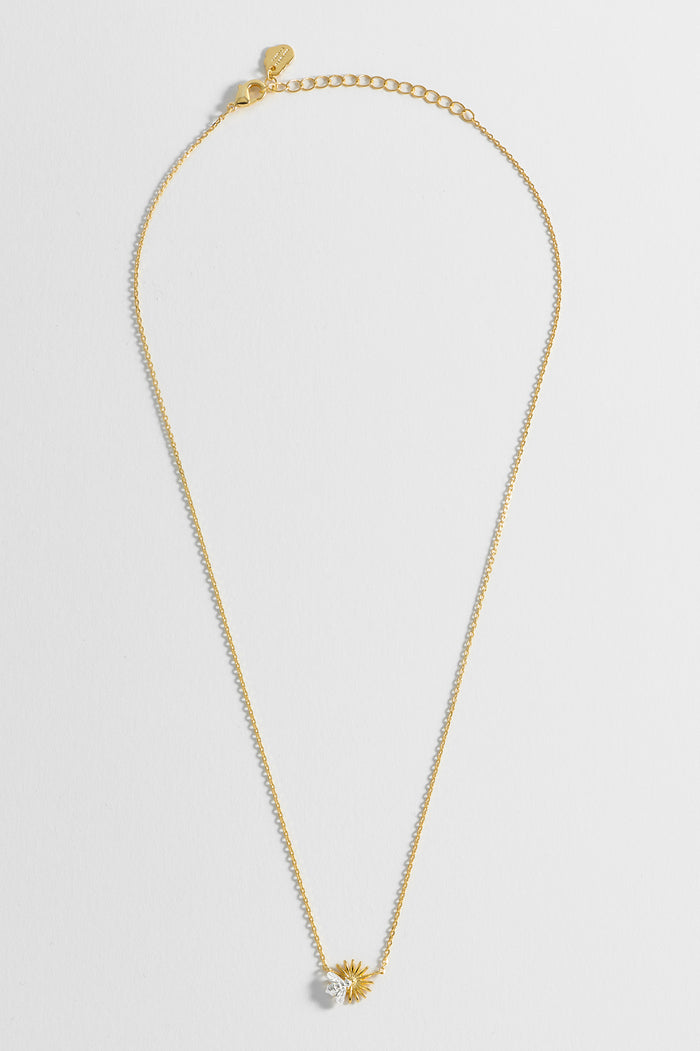 Flower Bee Pendant Necklace