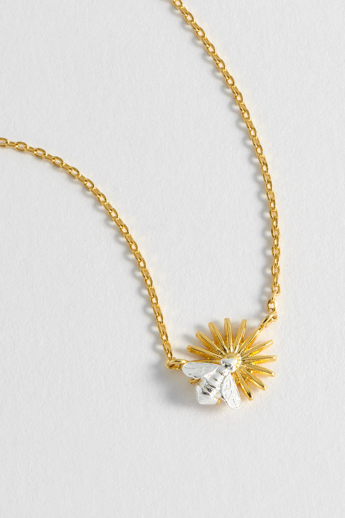 Flower Bee Pendant Necklace