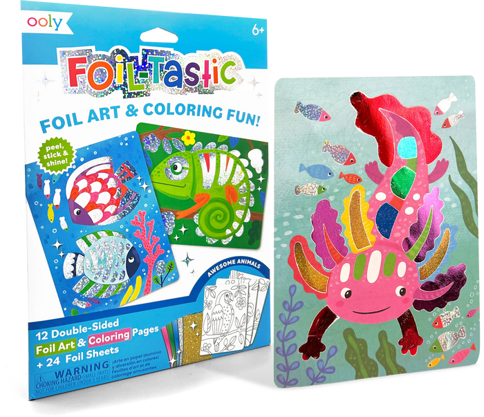 Quarter angle of OOLY Foil-tastic Foil Art & Coloring Set - Awesome Animals packaging