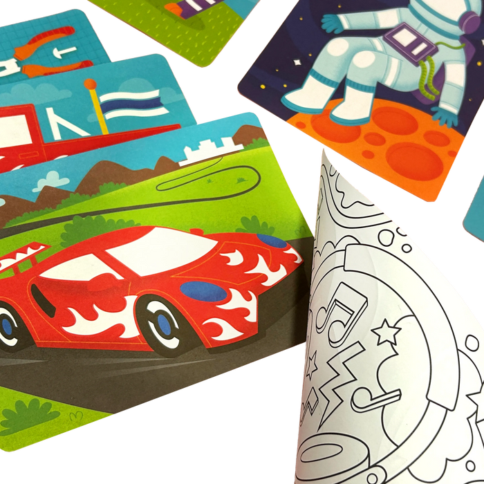 Close up of foil pages from OOLY Foil-tastic Foil Art & Coloring Set - Gadgets & Gizmos