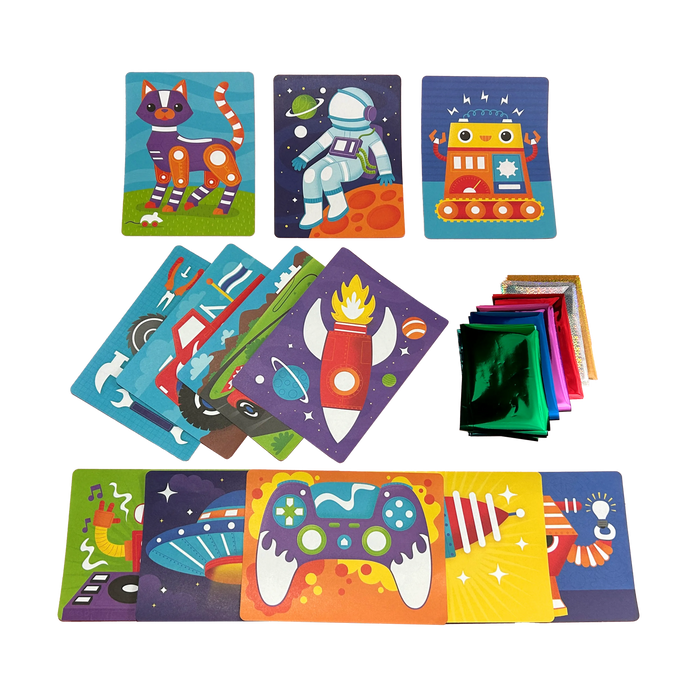 All foil pages and foil from OOLY Foil-tastic Foil Art & Coloring Set - Gadgets & Gizmos