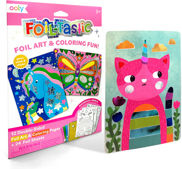 Quarter angle of OOLY Foil-tastic Foil Art & Coloring Set - Whimsical World packaging