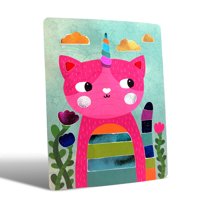 Foil card with unicorn cat from OOLY Foil-tastic Foil Art & Coloring Set - Whimsical World