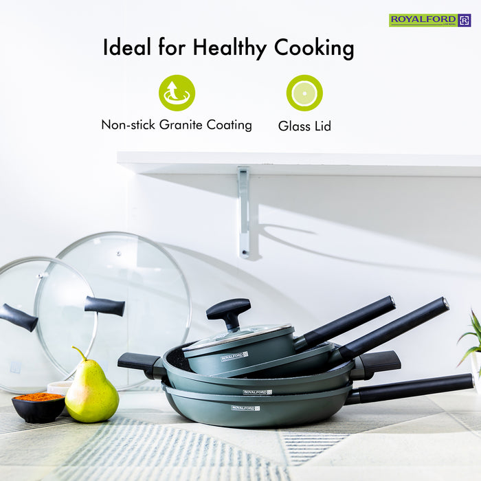 Four-Piece Non-Stick Grey Granite Cookware Set