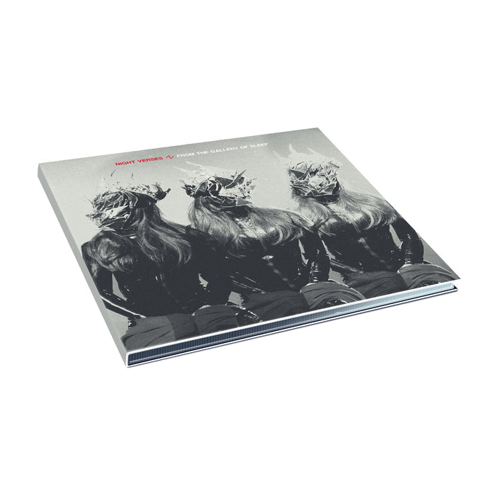 Grey colored CD with three women sitting in a row on the cover. The women are all wearing the same black clothing. None of their faces are visible, because they are being distorted. On the top, there is text that says NIGHT VERSES FROM THE GALLERY OF SLEEP.