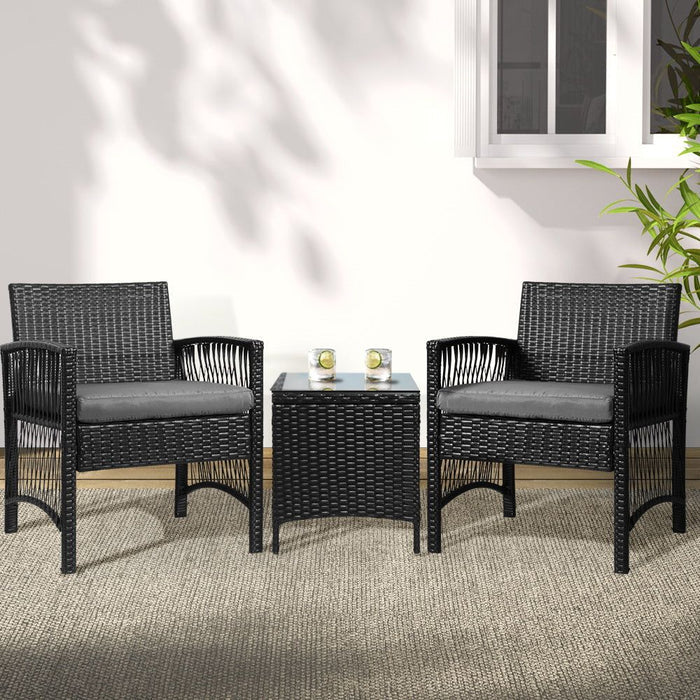 Gardeon Patio Furniture Outdoor Bistro Set Dining Chairs Setting 3 Piece Wicker -Home Living Store - -