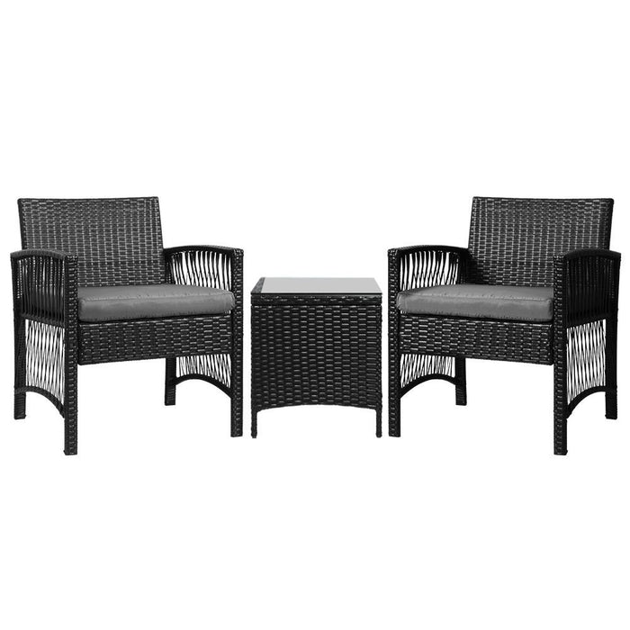 Gardeon Patio Furniture Outdoor Bistro Set Dining Chairs Setting 3 Piece Wicker -Home Living Store - -